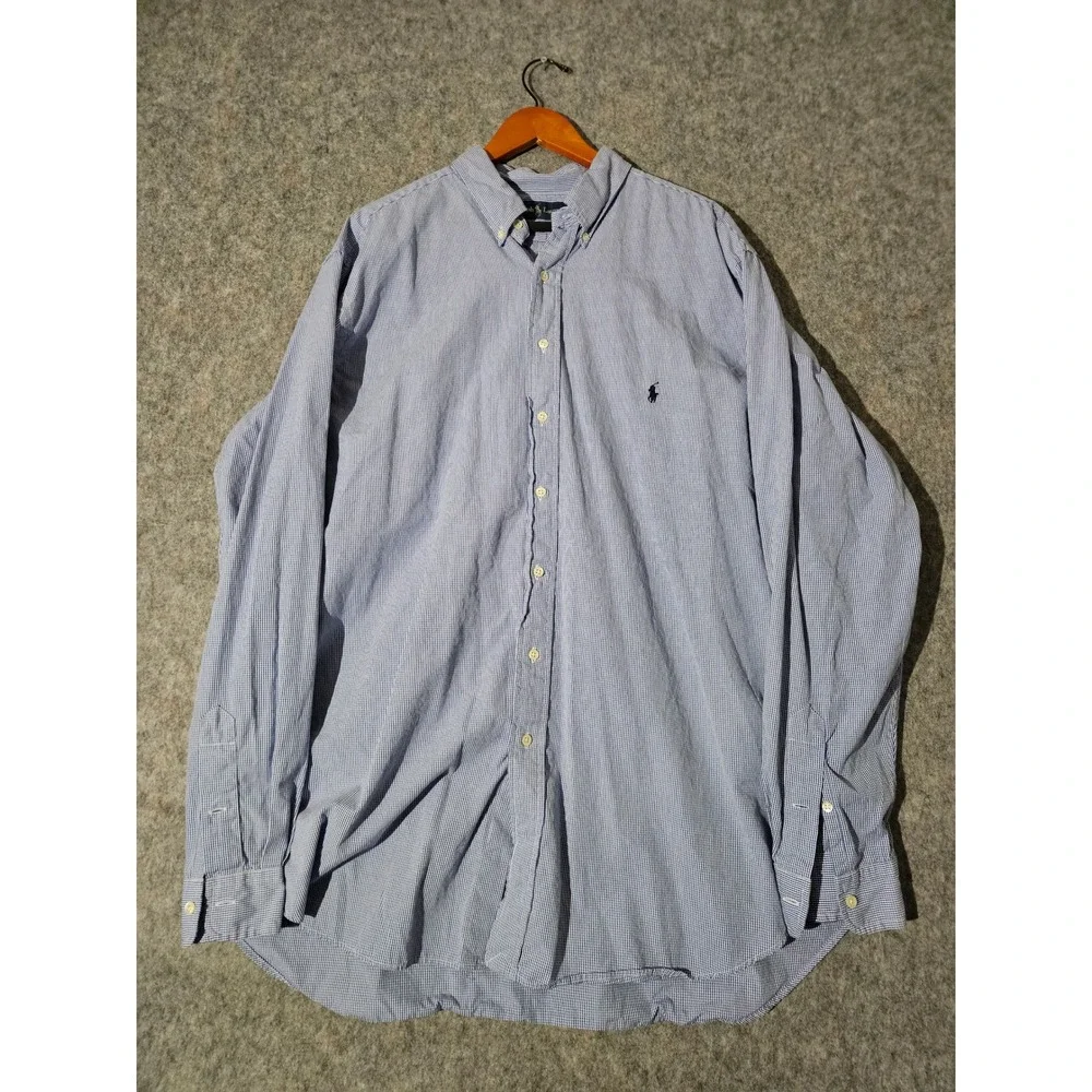 Ralph Lauren Mens 2XLT Tall Classic Fit Gingham Button Down Shirt Blue White